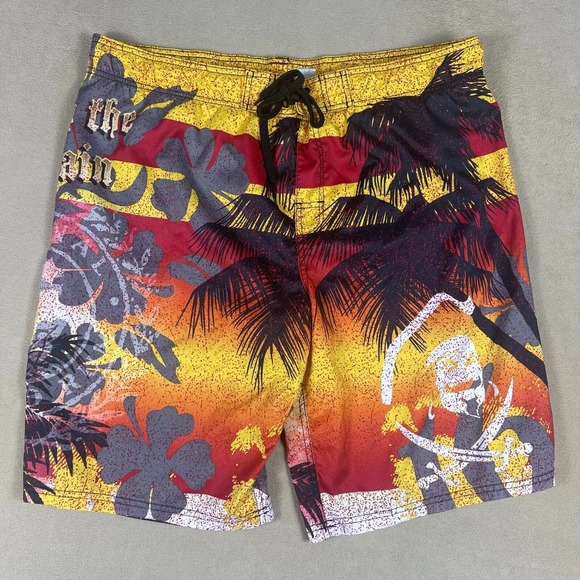 Captain Morgen Mens L Swim Trunk Drawstring Hawaiian Print Lined Relaxed Fit - Picture 1 of 11